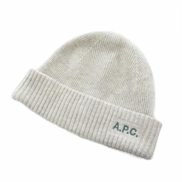 アーペーセー A.P.C. ニット帽 ニットキャップ 帽子 ウール ベージュ ロゴ刺繍 /RI ■O...
