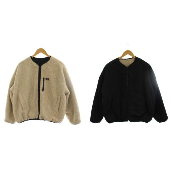 Java ジャバ ボアジャケット リバーシブル 上着 L ベージュ 黒 ブラック ジップアップ 長袖...