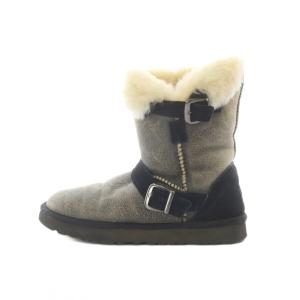 アグ オーストラリア UGG australia ショートブーツ 24cm 黒 ブラック ファー付き バックル付き ステッチデザイン /RI ■OS レディース