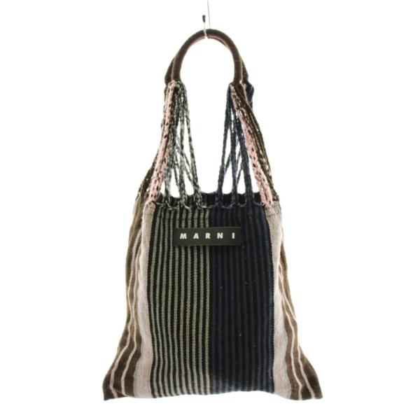 マルニ MARNI フラワーカフェハンモックトート ハンドバッグ ストライプ柄 マルチカラー ピンク...