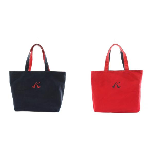キタムラ Kitamura トートバッグ ハンドバッグ リバーシブル ロゴ 紺 ネイビー 赤 レッド...