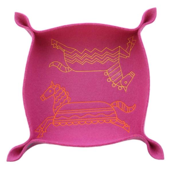 エルメス HERMES ヴィドポッシュ・エポペGM 小物入れ トレイ 馬柄 フェルト ピンク /BM...