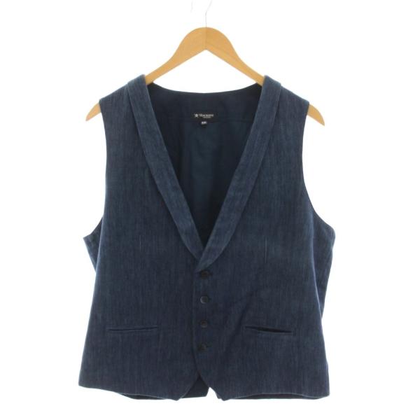 ハケット HACKETT デニム ベスト リネン 42R 52R 紺 ネイビー ショールカラー 無地...