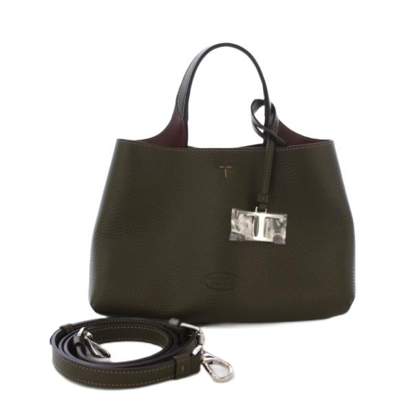 トッズ TOD'S Tタイムレス マイクロ ハンドバッグ ショルダーバッグ 2WAY レザー カーキ...