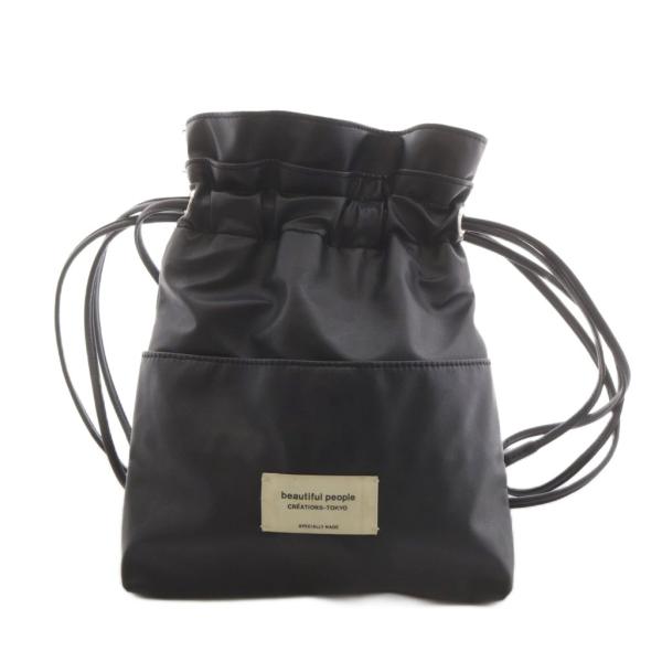 ビューティフルピープル beautiful people ショルダーバッグ 巾着 ロゴ 黒 ブラック...