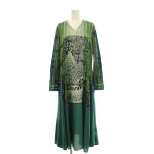 エルメス HERMES JUNGLE LOVE シャツワンピース 長袖 ロング シルク カシミヤコットン 36 緑 /KH レディース