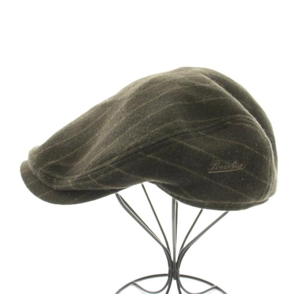 ボルサリーノ Borsalino ハンチング ストライプ柄 ウール 58cm カーキ BX331-0...