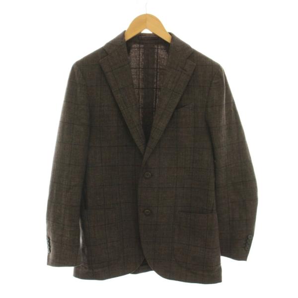 ラルディーニ LARDINI テーラードジャケット 2B チェック アウター ウール 46 茶色 ブ...