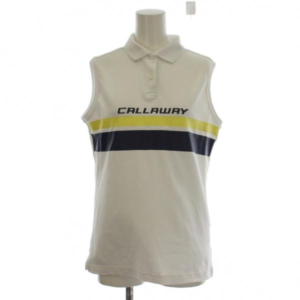 キャロウェイ CALLAWAY ポロシャツ L 白 ホワイト ノースリーブ ロゴプリント ストライプ...