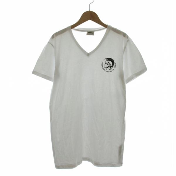 ディーゼル DIESEL Tシャツ カットソー 白 ホワイト Vネック 半袖 ロゴプリント /LP ...