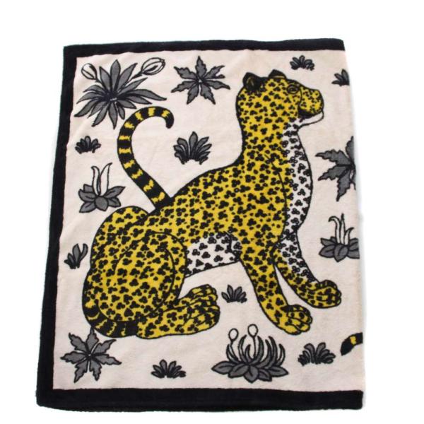 エルメス HERMES LES LEOPARDS レオパード ビーチタオル 大判 白 /KH ■OH...