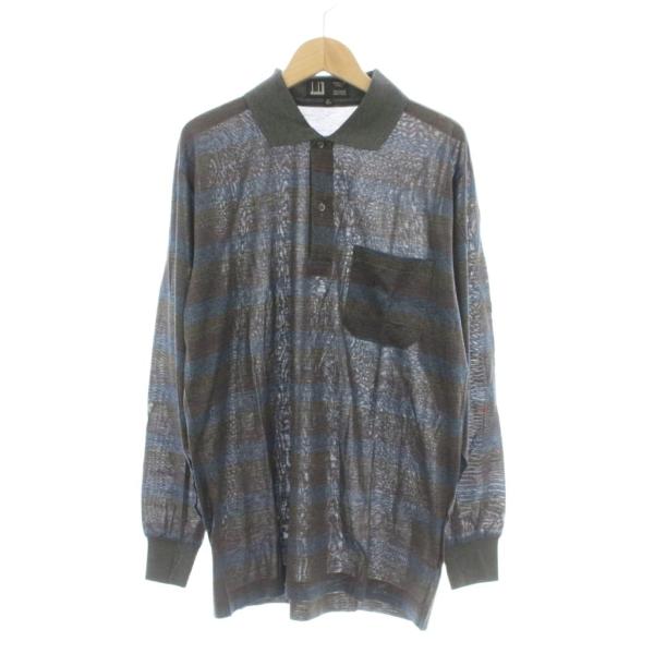 ダンヒル dunhill ポロシャツ 40" 102cm グレー 青 ブルー コットン100％ ボー...