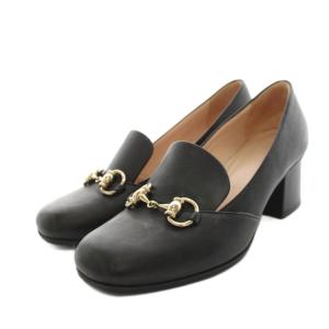 グッチ GUCCI パンプス スクエアトゥ チャンキーヒール レザー ホースビット 35.5 黒 ブラック 466701 /YT レディース