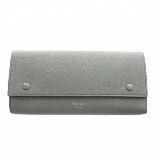 セリーヌ CELINE ラージフラップ ウォレット 長財布 小銭入れ レザー グレー /AN8 ■O...