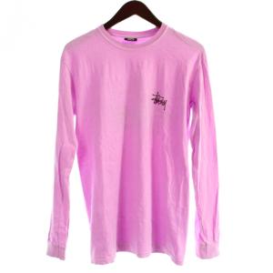 ステューシー STUSSY カットソー Tシャツ S ピンク ロゴプリント クルーネック 長袖 /AP18 メンズ