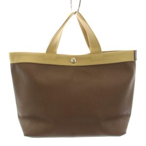 エルベシャプリエ Herve Chapelier GPライン トートバッグ ハンドバッグ 舟型 レザー M 茶 ブラウン 黄 イエロー 704GP /YT11 レディース