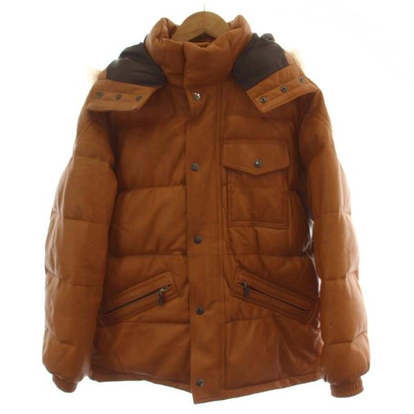 メイルアンドコー MALE&amp;Co. ダウンジャケット レザージャケット 羊革 ファーフード M 茶 ...