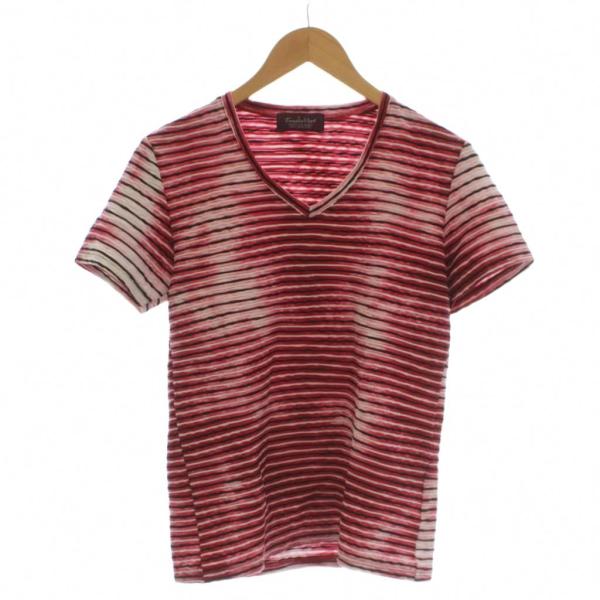 トルネードマート TORNADO MART Tシャツ M 赤 レッド ボーダー柄 Vネック 半袖 /...