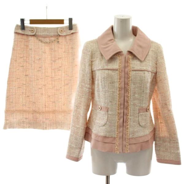クレージュ courreges セットアップ ジャケット 38 スカート 36 ツイード ピンク  ...