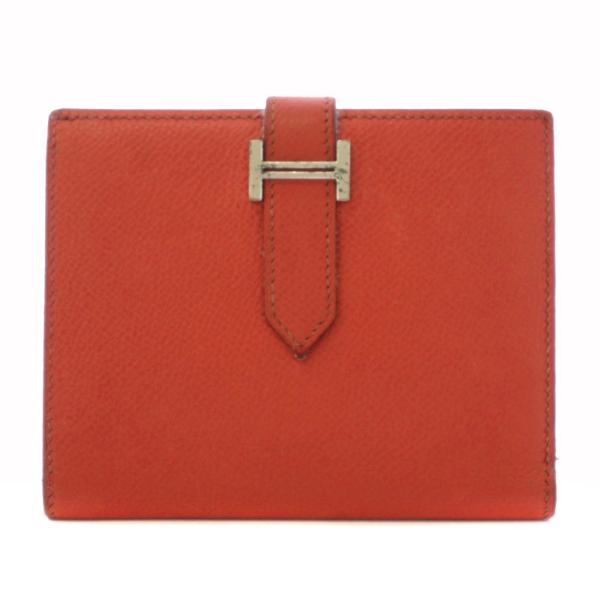エルメス HERMES 財布 二つ折り □I刻 ベアンコンパクト レザー オレンジ /BM ■OH ...