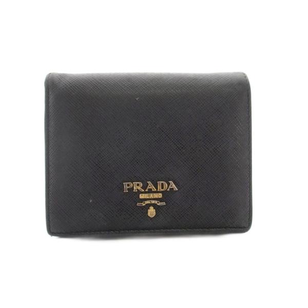 プラダ PRADA 二つ折り財布 小銭入れあり レザー 黒 ブラック /YM ■OH レディース