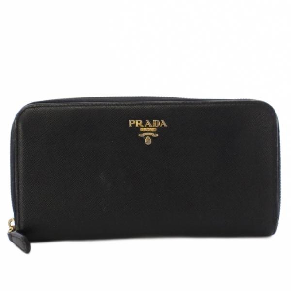 プラダ PRADA 長財布 ラウンドファスナー 小銭入れ レザー 黒 ブラック /AN ■OH レデ...