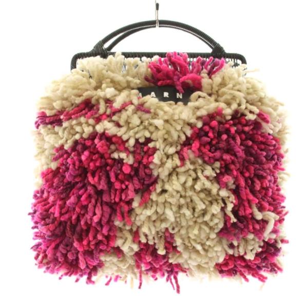 マルニ MARNI マーケット ウーリークロシェバッグ ハンドバッグ トートバッグ ピンク 白 ホワ...