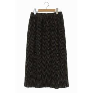 中古 サイトウトヨコ 齋藤都世子 ニット スカート 台形 ロング 総柄 黒 ゴールド /AA ■EC...