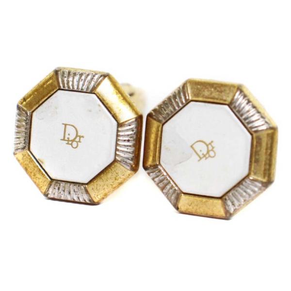 ディオール Dior カフス ロゴプリント 八角形 メタル ゴールド シルバー 白 ホワイト /YT...