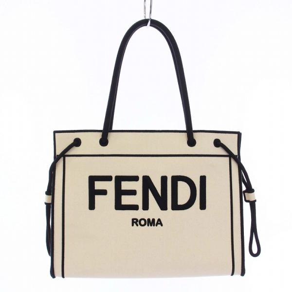 フェンディ FENDI ROMA ショッパー ミディアム トートバッグ ハンドバッグ アイボリー ブ...