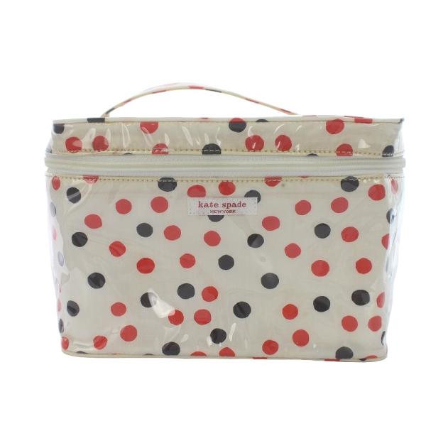 ケイトスペード KATE SPADE バニティポーチ ハンドバッグ ドット柄 ロゴ PVC 白 ホワ...