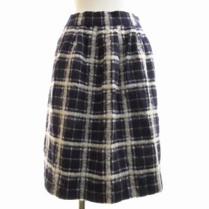 テチチ Te chichi スカート タータンチェック タイト シャギー 膝丈 M 紺 ネイビー 白 ホワイト /UM ■MG レディース