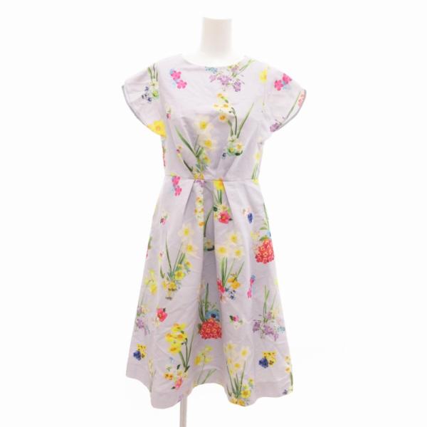 チェスティ Chesty ワンピース ドレス フレンチスリーブ フレア 花柄 ひざ丈 0 紫 パープ...