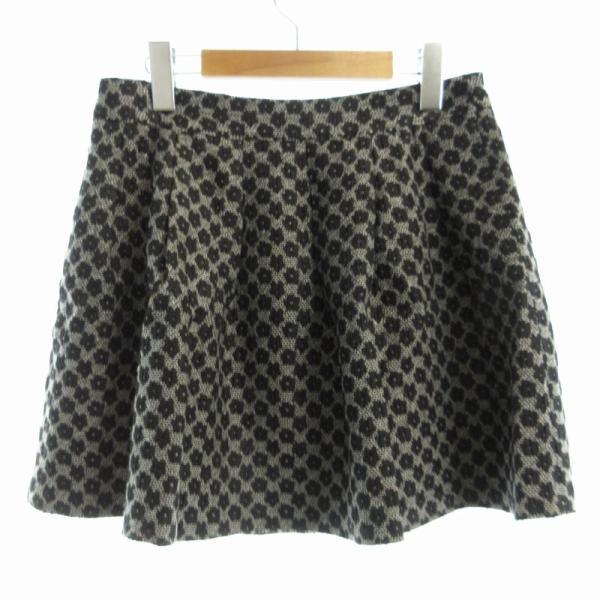 ミッシュマッシュ MISCH MASCH フレアスカート ミニ 花柄 M 黒 ブラック 白 ホワイト...
