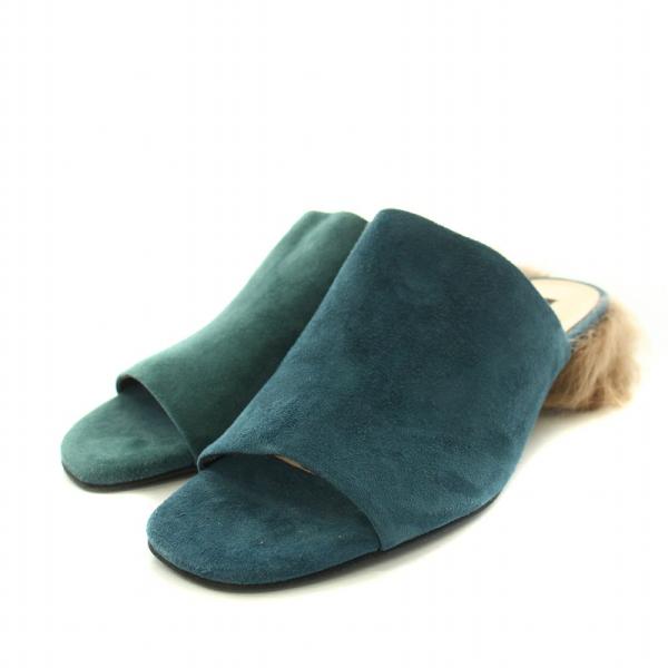 ファビオルスコーニ FABIO RUSCONI ファー付スエードサンダル ミュール 保存袋付き 37...