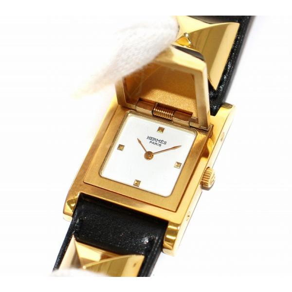エルメス HERMES メドール 腕時計 クォーツ 2針 レザー ◯Y刻印 ウォッチ ゴールドカラー...