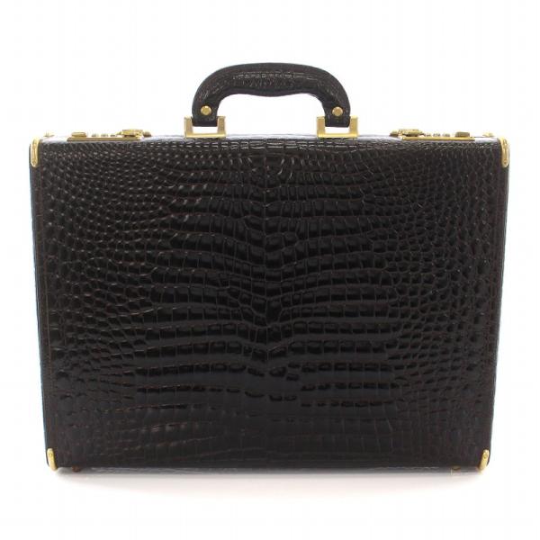 GENUINE LEATHER ビジネスバッグ ハンドバッグ マルチ クロコ 型押し 鞄 黒 ブラッ...