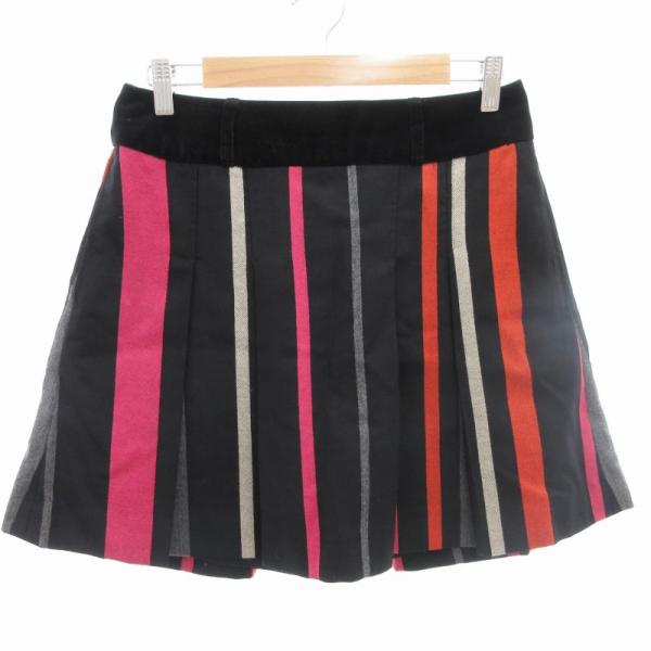23区 オンワード樫山 キュロットスカート ミニ ストライプ ゴルフウエア ベロア切替 ウール L ...