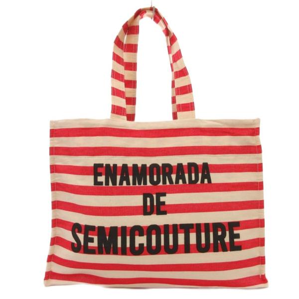 未使用品 セミクチュール SEMICOUTURE トートバッグ 手提げカバン ボーダー ベージュ 赤...