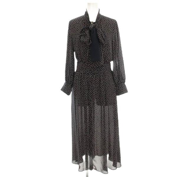 アナイ ANAYI 21SS ワンピース ロング ドット柄 ボウタイ 長袖 36 ネイビー 紺 10...