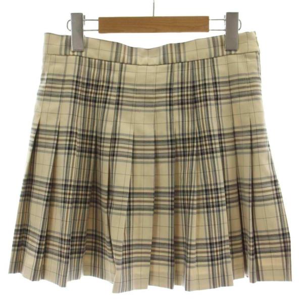 ザラ ZARA プリーツスカート キュロット EUR M アイボリー グレー チェック柄 ミニ丈 /...