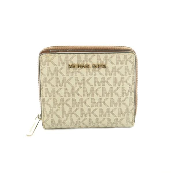 マイケルコース MICHAEL KORS 二つ折り財布 ラウンドファスナー 小銭入れ ロゴ柄 アイボ...