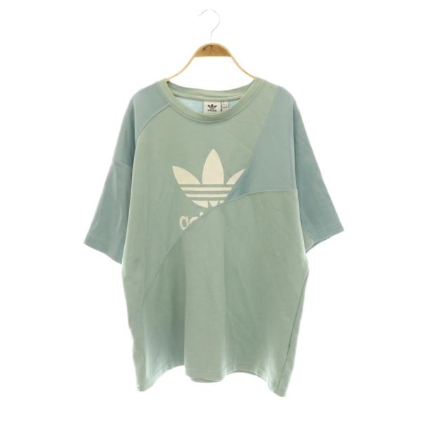 アディダス adidas カットソー 切替 スウェット クルーネック ロゴプリント 半袖 M ライト...