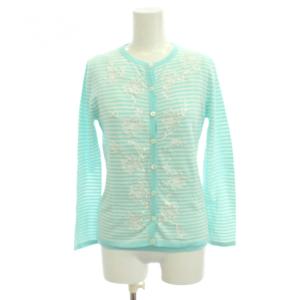 49アベニュー ジュンコシマダ 49AV. junko shimada アンサンブルニット 38 水色 白 ボーダー柄 花柄刺繍 ノースリーブ ラウンドネック 長袖