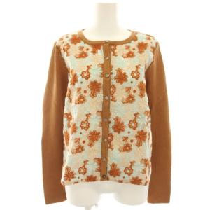 49アベニュー ジュンコシマダ 49AV. junko shimada ニットカーディガン レース切替 花柄 40 茶 ブラウン 長袖 /HN ■MA レディース