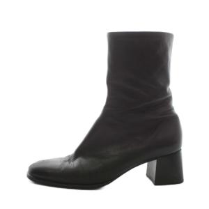 イヴサンローラン YVES SAINT LAURENT ショートブーツ チャンキーヒール レザー 36.5 黒 ブラック /AN ■GY09 レディース