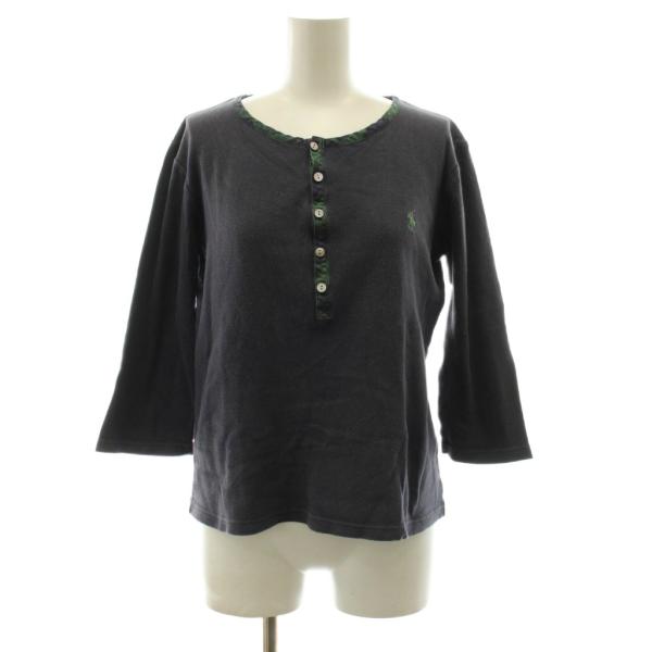 ラルフローレン RALPH LAUREN カットソー Tシャツ 七分袖 ハーフボタン L 紺 ネイビ...