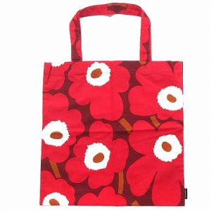 マリメッコ marimekko トートバッグ エコバッグ ウニッコ 花柄 総柄 コットン 布 赤 レ...