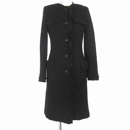 フローレント FLORENT コート ニット ノーカラー ウール シルクレース装飾 黒 ブラック ■...