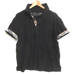 ブラックレーベルクレストブリッジ BLACK LABEL CRESTBRIDGE ポロシャツ 半袖 チェック使い ワンポイント ロゴ刺繍 黒 ブラック L メンズ